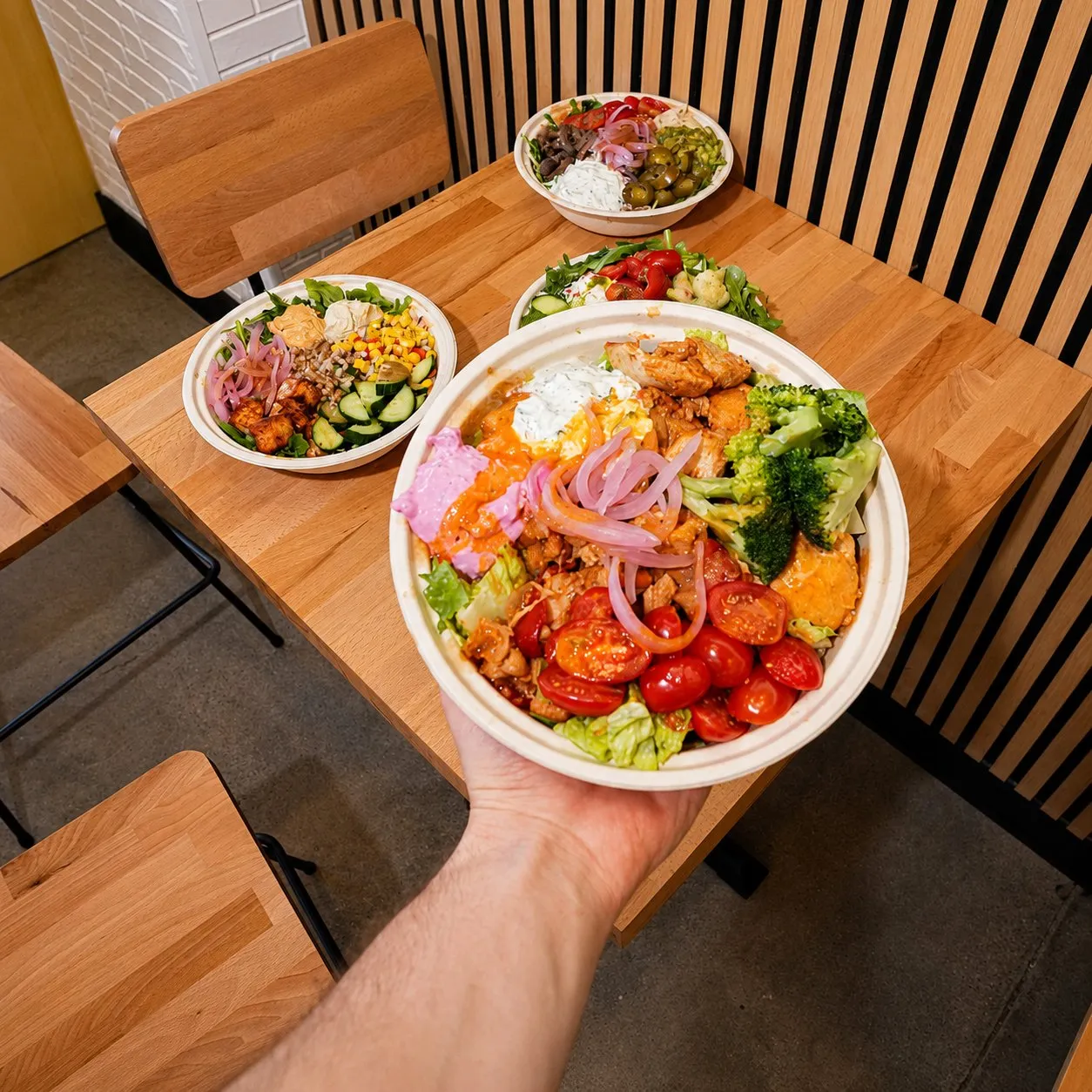 A freshly built bowl held up inside the Fort Lee shop